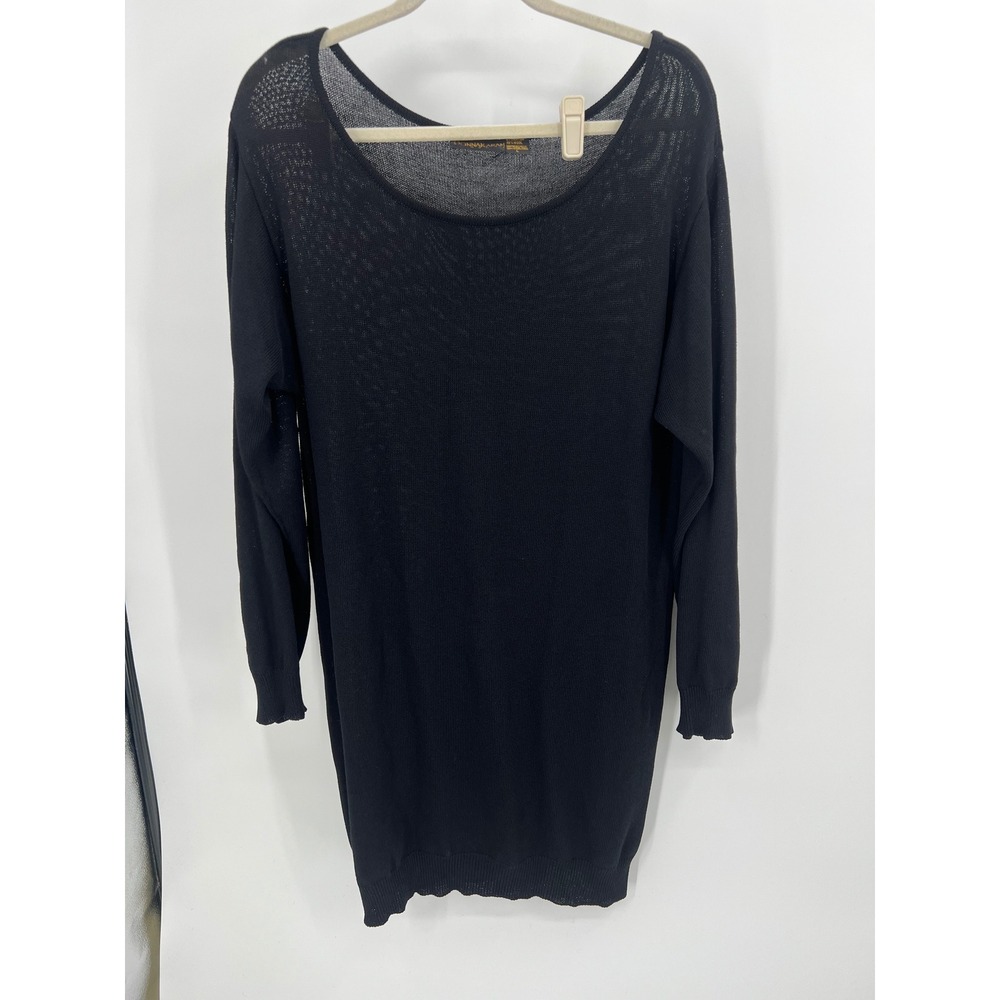 Vintage 1990s Donna Karan New York Sheer Knit Sweater Tunic Dress — Size Large